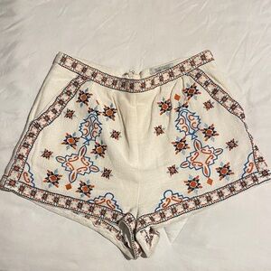The Clothing Company White and Orange Embroidered High Waist Shorts